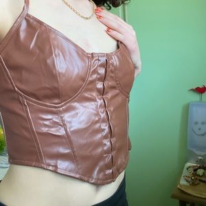 Brown Trendy Leather Corset Top